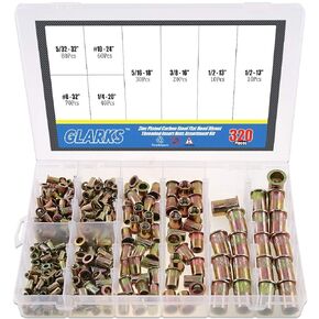 Glarks 100Pcs 5/16"-18UNC Zinc Plated Carbon Steel Rivet Nut Flat Head Rivnut Threaded Insert Nuts Set (5/16"-18UNC)