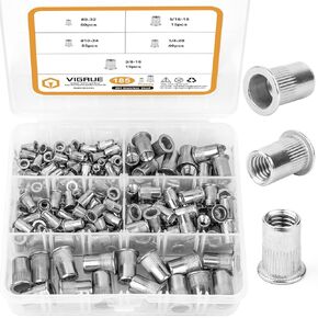 VIGRUE 205PCS 304 Stainless Steel Rivet Nut Assort Set Flat Head Threaded Rivetnut Insert Nutserts Assortment Kit(M3| M4| M5| M6| M8| M10)