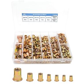 860pcs Rivet Nut Kit, Metric Rivet Nuts Assortment M3 M4 M5 M6 M8 M10 M12, Zinc Plated Finish, Carbon Steel Flat Head Insert Threaded Rivet Nut Tool Kit with Case