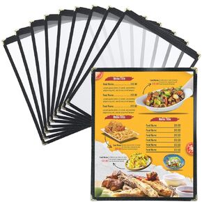 Menu Covers 10PCS 8.5 x 11 | Transparent Restaurant Recipe Menu Covers for Kitchen, Drink, Wine Menu Covers Black (2 Page, 4 View)
