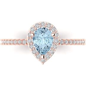 Clara Pucci 1.22ct Pear Cut Solitaire with accent Natural Light Blue Aquamarine Engagement Promise Anniversary Bridal Ring 14k Rose Gold