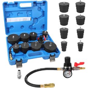 Turbo Boost Leak Tester Kit 10PC Boost Leak Tester Automotive Well-sealed Turbo/Emission/Cooling System Pressure Leakage Tester with 4 Pairs of Stepped Adapters 1-3/8" to 3-1/2", US & EU Air Fitting