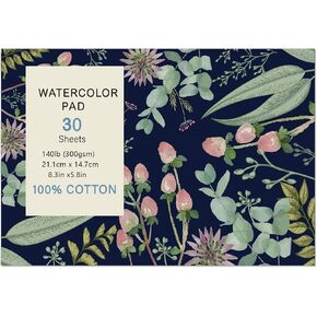 30 Sheets Watercolor Paper Pad, A5 (8.3 x 5.8") Hot Press Watercolor Paper, 140 lb/300 GSM Tearable Water Color Pad Watercolor Sketchbook for Art Painting, Drawing, Mixed Media