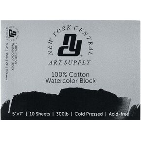 New York Central Watercolor Block, 300 lb Cold Press 4x10 inch, Pack of 10, Archival Watercolor Paper for Artists, Students, Gelatin Sized, Durable Water Color Paper, Suitable for Wet and Dry Media