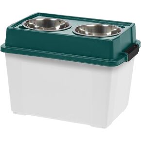 IRIS Remington 47Lb / 45QT Large Elevated Feeder with WeatherPro Airtight Pet Food Storage Container, Dry Food Bin with Removable Stainless Steel Bowls Large Dog At Home Camping Roadtrip , Green