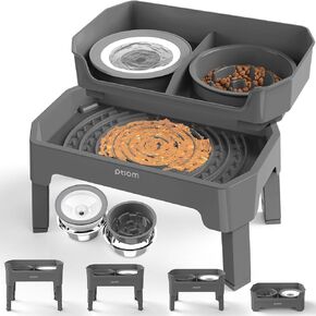 3-in-1 Elevated Dog Bowls Mess Proof Raised Slow Feeder Dog Bowls, 4 Height Adjustable Dog Bowl Stand Licking Plate with 2 56oz Stainless Steel Dog Food Bowls for Small Medium Large Dogs Pets in Saudi Arabia