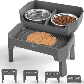 3-in-1 Elevated Dog Bowls Mess Proof Raised Slow Feeder Dog Bowls, 4 Height Adjustable Dog Bowl Stand Licking Plate with 2 56oz Stainless Steel Dog Food Bowls for Small Medium Large Dogs Pets