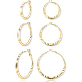 Jewlpire 14K Gold Plated Hoop Earrings with 925 Sterling Silver Post, Lightweight & Hypoallergenic Gold/Silver/Rose Gold Hoop Earrings for Women Girls 30mm/40mm/50mm/60mm