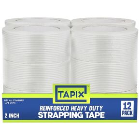 Strapping Tape 2 inch x 60 yds, (12 Pack) Fiberglass Tape Super Strong Reinforced Tear Resistant Clear Strapping Tape Holds up to 120 LB.