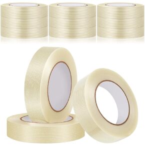 Amylove 12 Rolls Filament Strapping Tape 5.7 Mil Fiberglass Tape Filament Tape Transparent Reinforced Packing Tape Fiber Tape for Packaging Sealing Binding Fixing Supplies (2 Inch x 55 Yard)