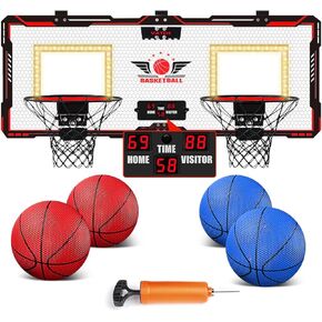 VATOS 2 Player Basketball Hoop Indoor, Over The Door Mini Basketball Hoop Indoor with Scoreboard, 4 Balls, Pump, Dual Shot Electric Basketball Toy Gifts for Kids Boys Girls Bedroom Office Outdoor Pool