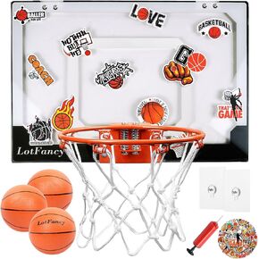 LotFancy Mini Basketball Hoop for Door, 17.5 x 12'' Basketball Hoop Indoor for Kids Teens, Over The Door Basketball Hoop Shatter Resistant with 3 Balls, DIY Stickers, Complete Accessories Included