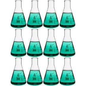 EISCO 12PK Erlenmeyer Flasks, 250mL - Borosilicate Glass - Narrow Neck Flasks, Conical Flasks, Glass Flasks