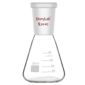 StonyLab Glass 24/40 Erlenmeyer Flask, Borosilicate Glass Heavy Wall Flask with 24/40 Standard Taper Outer Joint, 250ml