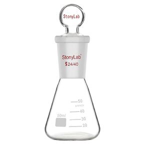 stonylab Glass 24/40 Erlenmeyer Flask with Stopper, 250 ml Borosilicate Glass Heavy Wall Flask with 24/40 Standard Taper Outer Joint and Glass Stopper