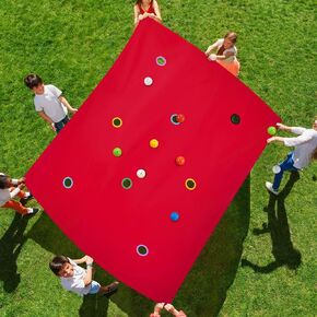 Kathfly Blue Hole Tarp Team Building Game 98 x 70 Inch Learning Fun Team Building Games for Work with 8 Pcs Team Building Ball for Teamwork Group