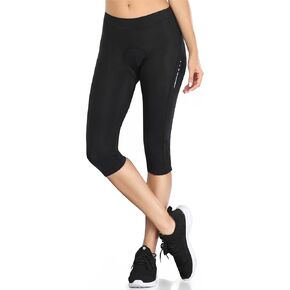 Santic Women's Cycling Pants High Waist 4D Padded Cycling Capris Pants 7/8 Biking Tights Pants with Pockets