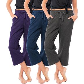 Sexy Basics Women's 3 Pack Drawstring Pants | French Terry Cotton Capri Bottoms