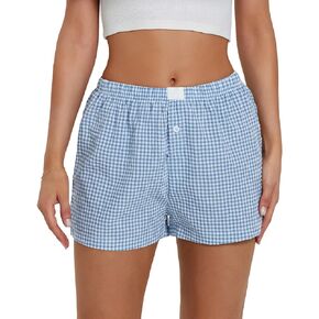 Women Y2k Plaid Shorts Elastic Waisted Gingham Pajama Shorts Plaid Boxers Shorts Lounge Sleep Shorts Bottoms