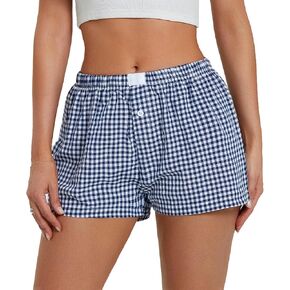 Women Y2k Plaid Shorts Elastic Waisted Gingham Pajama Shorts Plaid Boxers Shorts Lounge Sleep Shorts Bottoms in Kuwait