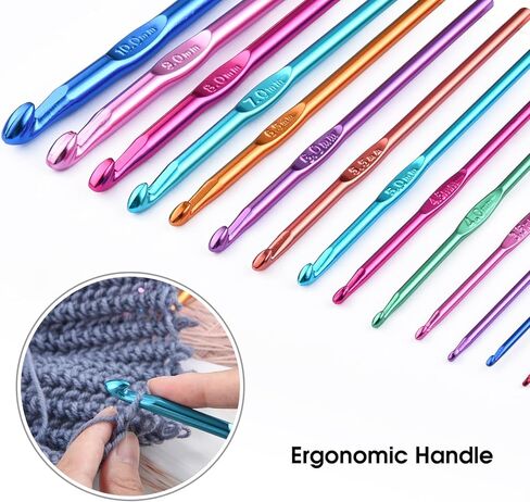NuLink 14 Pcs Crochet Hooks Knitting Needles for Arthritic Hands Crochet Needles for Yarn Craft Crochet Kit for Beginners 2mm-10mm in Kuwait