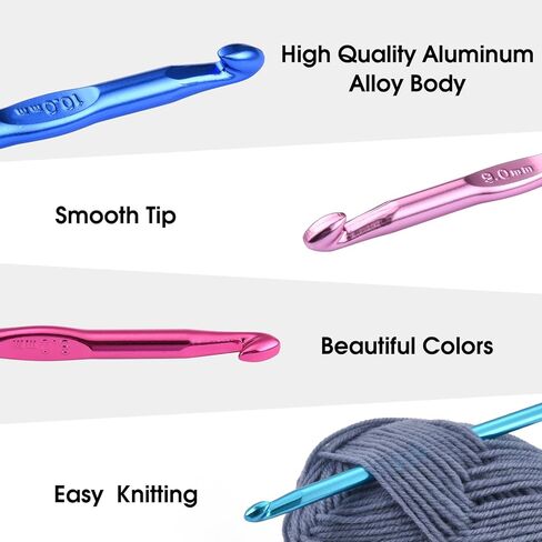 NuLink 14 Pcs Crochet Hooks Knitting Needles for Arthritic Hands Crochet Needles for Yarn Craft Crochet Kit for Beginners 2mm-10mm in Kuwait