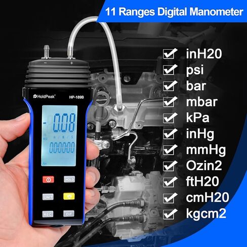 HOLDPEAK Digital Manometer, Professional Air Pressure Meter, ±206 kPa/30Psi Wide Range, Dual-Port HVAC Digital Manometer Gas Pressure Tester, Differential Pressure Gauge, Large LCD Display w/Backlight in Kuwait