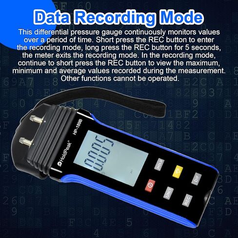 HOLDPEAK Digital Manometer, Professional Air Pressure Meter, ±206 kPa/30Psi Wide Range, Dual-Port HVAC Digital Manometer Gas Pressure Tester, Differential Pressure Gauge, Large LCD Display w/Backlight in Kuwait