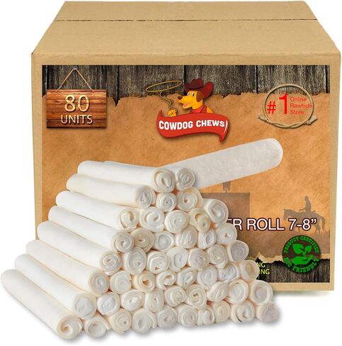 Cowdog Chews Beefhide Roll (7-8 inch) Long Lasting Dog Treat Bone, Great for Dental Health and Aggressive Chewers (20 Count) in Saudi Arabia