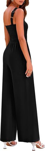 KIRUNDO Womens Jumpsuit 2024 Summer Casual Loose One Piece Overalls Smocked Sleeveless Wide Leg Rompers With Pockets in Saudi Arabia