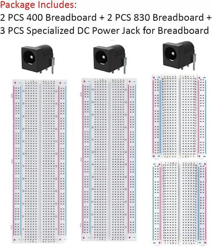 4 PCS Breadboards Kit Include 2 PCS 830 Point and 2 PCS 400 Point Solderless Breadboards for Arduino Proto Shield Distribution Connecting Blocks(+ 3 PCS Breadboard DC Power Jack) in Saudi Arabia
