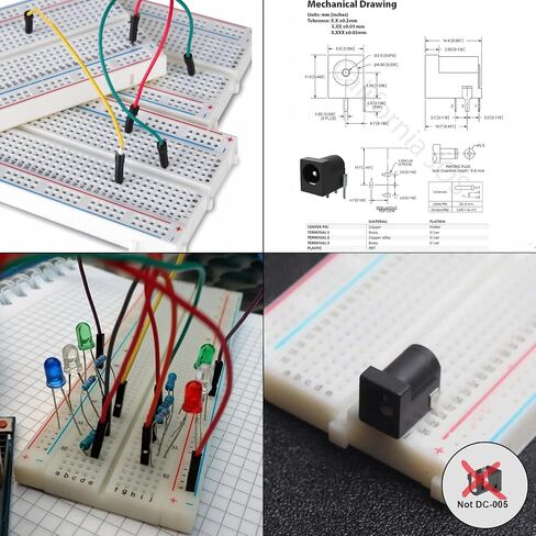 4 PCS Breadboards Kit Include 2 PCS 830 Point and 2 PCS 400 Point Solderless Breadboards for Arduino Proto Shield Distribution Connecting Blocks(+ 3 PCS Breadboard DC Power Jack) in Saudi Arabia