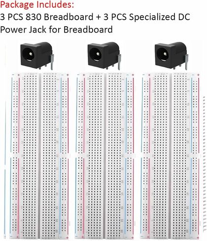 4 PCS Breadboards Kit Include 2 PCS 830 Point and 2 PCS 400 Point Solderless Breadboards for Arduino Proto Shield Distribution Connecting Blocks(+ 3 PCS Breadboard DC Power Jack) in Saudi Arabia