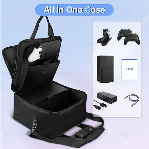 حقيبة حمل وحدة التحكم في الألعاب TECTINTER متوافقة مع Xbox Series X/S، حقيبة حمل محمولة حقيبة سفر مع غرف تخزين كافية لوحدات التحكم والأقراص والكابلات والمزيد من ملحقات الألعاب هدية مثالية للاعبين in Kuwait