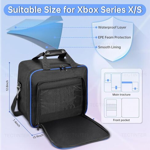 حقيبة حمل وحدة التحكم في الألعاب TECTINTER متوافقة مع Xbox Series X/S، حقيبة حمل محمولة حقيبة سفر مع غرف تخزين كافية لوحدات التحكم والأقراص والكابلات والمزيد من ملحقات الألعاب هدية مثالية للاعبين in Kuwait