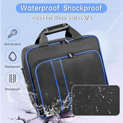 حقيبة حمل وحدة التحكم في الألعاب TECTINTER متوافقة مع Xbox Series X/S، حقيبة حمل محمولة حقيبة سفر مع غرف تخزين كافية لوحدات التحكم والأقراص والكابلات والمزيد من ملحقات الألعاب هدية مثالية للاعبين in Kuwait