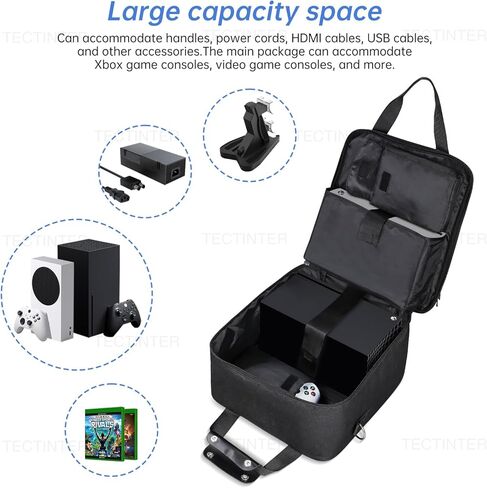 حقيبة حمل وحدة التحكم في الألعاب TECTINTER متوافقة مع Xbox Series X/S، حقيبة حمل محمولة حقيبة سفر مع غرف تخزين كافية لوحدات التحكم والأقراص والكابلات والمزيد من ملحقات الألعاب هدية مثالية للاعبين in Kuwait
