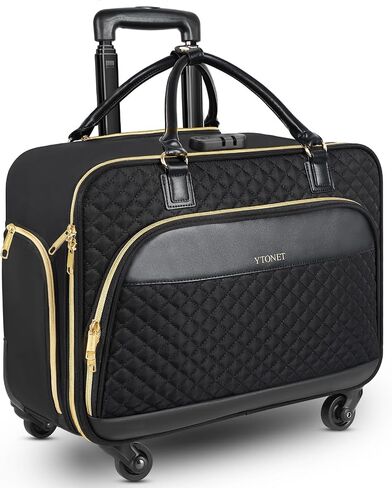 Ytonet Rolling Laptop Bag, 17.3 Inch Rolling Briefcase for Women with 4 Spinner Wheels, Water Rresistant Rolling Computer Bag with Lock, Rolling Bag for Travel Work Business Overnight Teacher, Black in Saudi Arabia