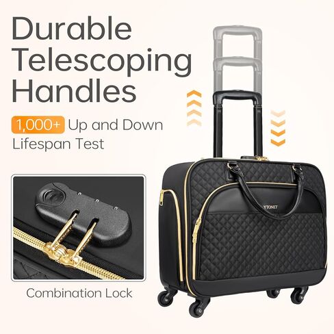 حقيبة كمبيوتر محمول Ytonet Rolling، حقيبة دوارة مقاس 17.3 بوصة للنساء مع 4 عجلات دوارة، حقيبة كمبيوتر دوارة مقاومة للماء مع قفل، حقيبة دوارة للسفر والعمل والمعلم طوال الليل، أسود in Kuwait