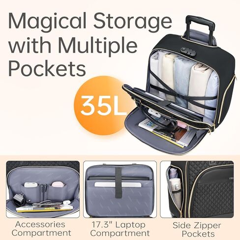 Ytonet Rolling Laptop Bag, 17.3 Inch Rolling Briefcase for Women with 4 Spinner Wheels, Water Rresistant Rolling Computer Bag with Lock, Rolling Bag for Travel Work Business Overnight Teacher, Black in Saudi Arabia