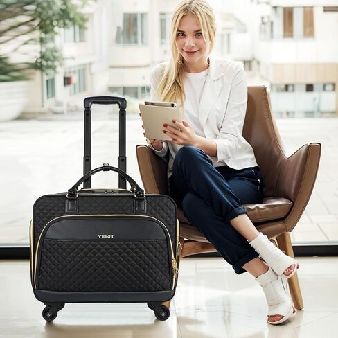حقيبة كمبيوتر محمول Ytonet Rolling، حقيبة دوارة مقاس 17.3 بوصة للنساء مع 4 عجلات دوارة، حقيبة كمبيوتر دوارة مقاومة للماء مع قفل، حقيبة دوارة للسفر والعمل والمعلم طوال الليل، أسود in Kuwait