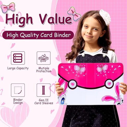 حافظة بطاقات مكونة من 4 جيوب، ألبوم بطاقات بسحاب تجاري مع 504 أكمام للبطاقات، حامل بطاقات هدايا كتاب للفتيات، وردي in Kuwait