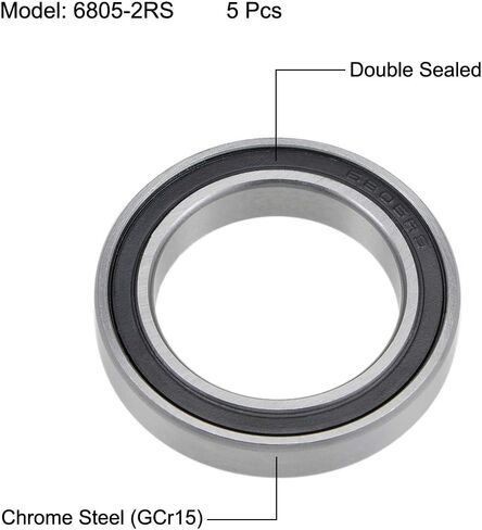 uxcell 6805-2RS Deep Groove Ball Bearings 25mm Inner Dia 37mm OD 7mm Bore Double Sealed Chrome Steel Z2 5pcs in Saudi Arabia