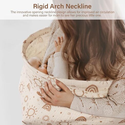 MEXXI Muslin Nursing Covers for Breastfeeding, Breastfeeding Cover with Arch Neckline,100% Cotton Breathable and Lightweight Privacy Nursing Apron 43 * 30 Inch (Beige) in Saudi Arabia