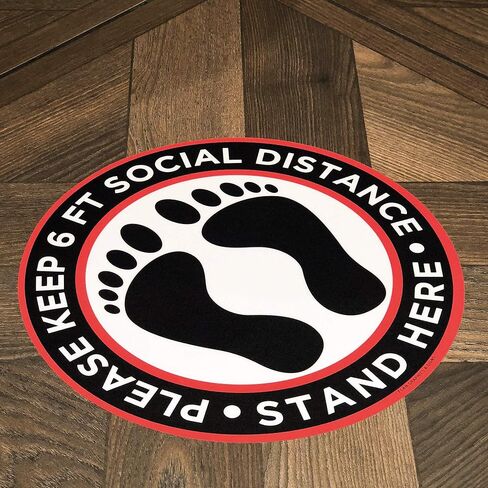 ÉLAN 10 Pack of 12" Round Social Distancing Floor Decals | Bonus Squeegee Tool & Measuring Tape | Anti-Slip Vinyl Stand Here Safety Signs for Maintaining 6 Foot Distance in Lines in Saudi Arabia