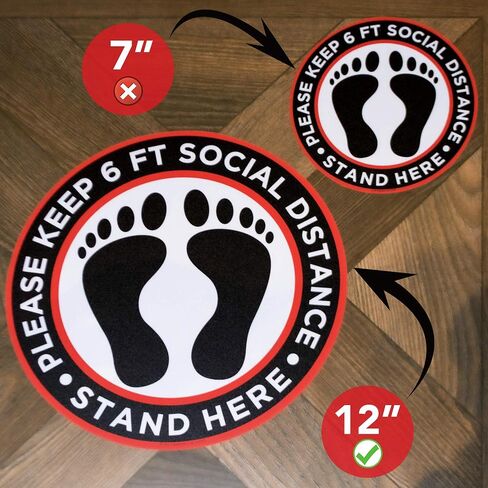 ÉLAN 10 Pack of 12" Round Social Distancing Floor Decals | Bonus Squeegee Tool & Measuring Tape | Anti-Slip Vinyl Stand Here Safety Signs for Maintaining 6 Foot Distance in Lines in Saudi Arabia