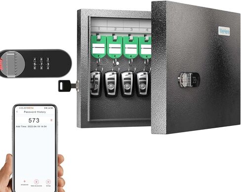 WeHere 32 Key Lock Box with Dual Lock, Combination & Key Unlock, Key Cabinet Wall Mount with Key Tag Label, Key Holder Storage Lockbox for Store, Office, Company, House, App Key Directory ERP in Saudi Arabia