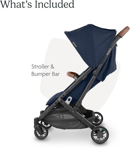 عربة سفر UPPAbaby Minu V2 / خفيفة الوزن، تصميم محمول / قابلة للطي بيد واحدة / حزام كتف وشريط ممتص للصدمات من الجلد متضمن / جيك (فحمي / إطار كربون / جلد أسود) in Kuwait