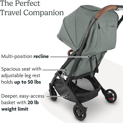عربة سفر UPPAbaby Minu V2 / خفيفة الوزن، تصميم محمول / قابلة للطي بيد واحدة / حزام كتف وشريط ممتص للصدمات من الجلد متضمن / جيك (فحمي / إطار كربون / جلد أسود) in Kuwait