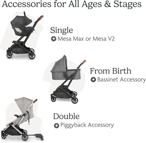 عربة سفر UPPAbaby Minu V2 / خفيفة الوزن، تصميم محمول / قابلة للطي بيد واحدة / حزام كتف وشريط ممتص للصدمات من الجلد متضمن / جيك (فحمي / إطار كربون / جلد أسود) in Kuwait